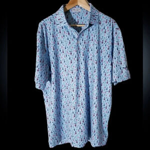 Peter Millar Mens Large Blue Summer Comfort Bloody Mary Polo Shirt Vacation Fun